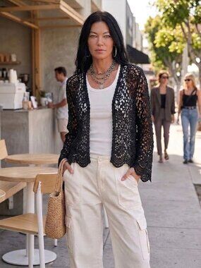 Black Crochet Short Cardigan Jacket